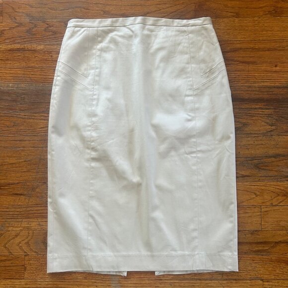 Express Tan Knee Length Pencil Skirt Size 4 Cotton/Spandex Back Slit Detail - Picture 1 of 6